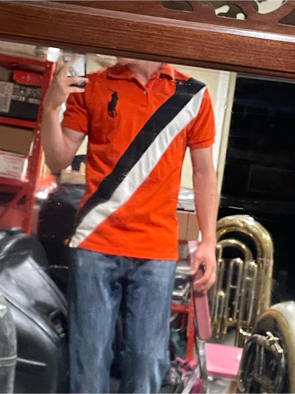 Polo Ralph Lauren Orange & Black Diagonal Sash Polo